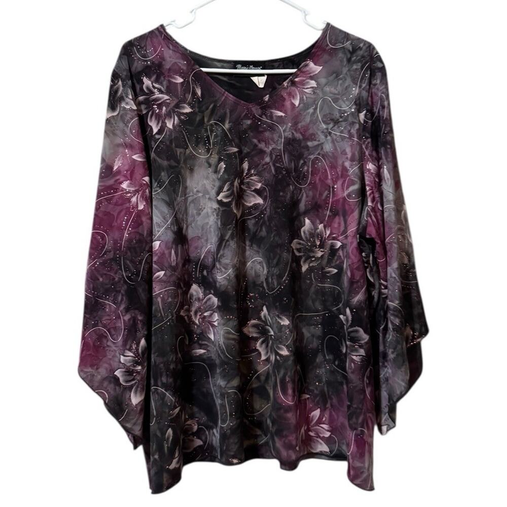 Maggie Barnes Women Size 1X Tunic Blouse Floral Colorful Flowing Art Stretch